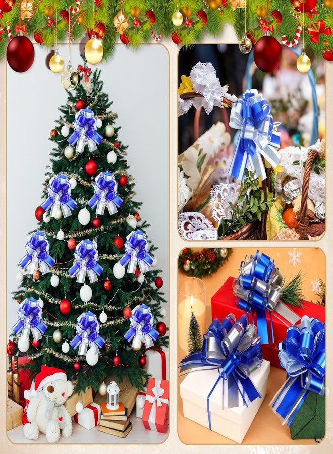 HEYTIMI 24 Pcs Christmas Large Pull Bows for Gift Wrapping Double-Layer Ribbon Bow 6 Inch Blue and Silver Xmas Bow for Presents Basket Wreath Wine Bottles Valentine Day Holiday Decor (Blue and Silver) - Image 5